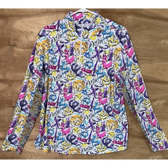 IBKUL Woman 2XL Long Sleeve Mock Neck Shirt Top Floral Stretch Golf Pickleball - Picture 1 of 7